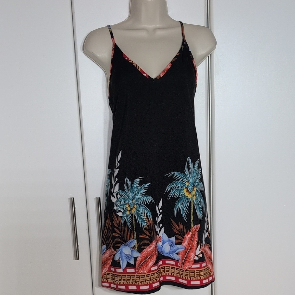 SHEIN Black Tropical Print Swim Coverup